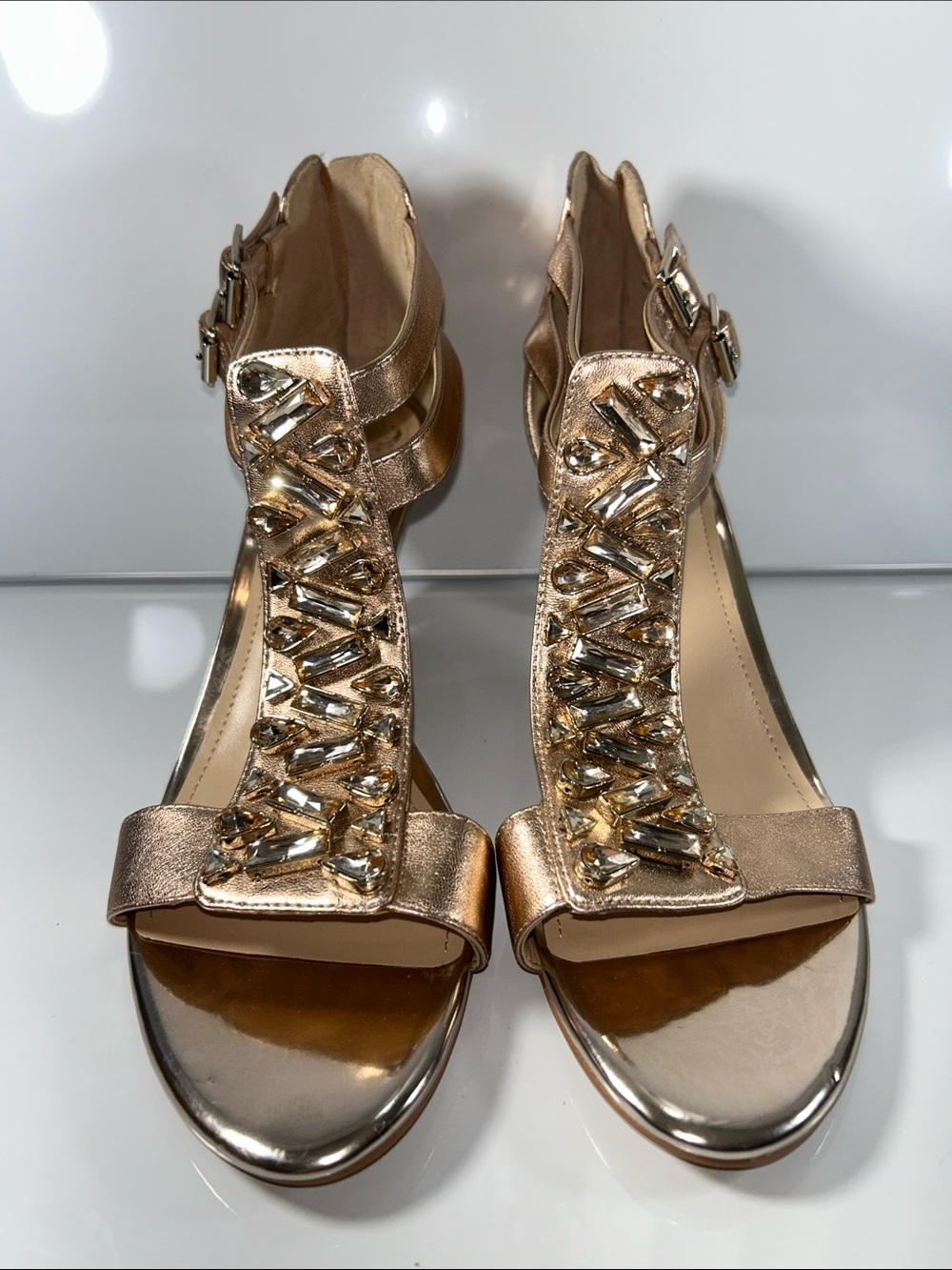 NWOT Vince Camuto Genuine Leather Rhinestone Studded Zipper Back High Heel Shoe